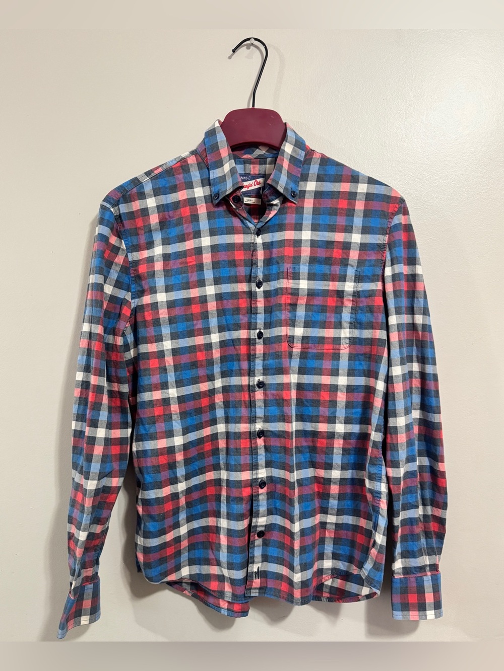 Johnnie-O Hangin’ Out Men’s Plaid Button Down Shirt Blue Red Preppy Small